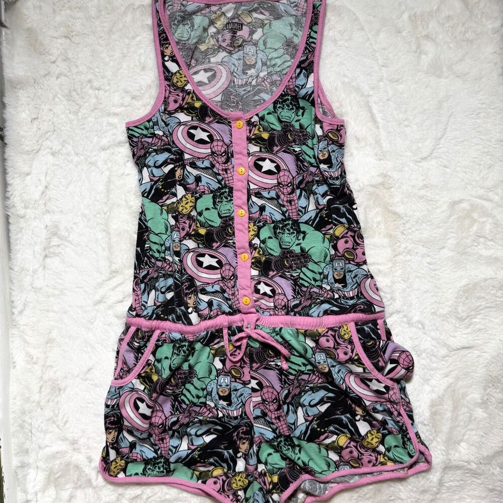 Marvel Pink, Green, Black & Blue Comic Print Romper
